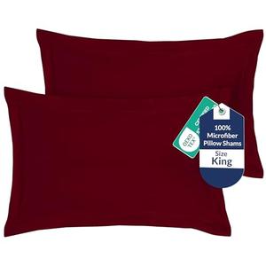 Royale Linens Pillow Shams 2 Pack King Size 20x36 Inch - Brushed 1800 Microfiber - Bed Pillow Shams, Wrinkle Resistant Super Soft and Cozy - Back Overlap Closure - Oxford Pillowcase (King, Burgundy)