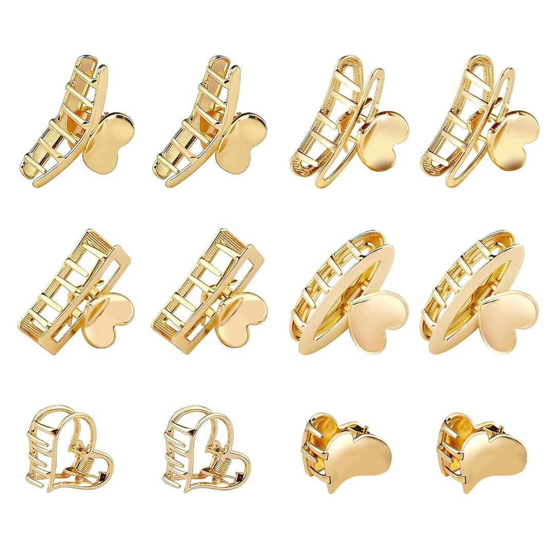 12Pcs Small Gold Hair Clips for Women Cute Metal Mini Heart Hair Claw Clip for Girls Hair Clips for Thick Thin Hair, Girls Teens Hair Accessories