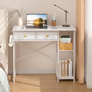 DAOUTIME White Computer Desk, 36 Inch Small Desk with Drawers, Home Office Desk with Storage Shelves for Bedroom, Living Room, Dorm, Vanity Desk for Small Spaces, White, 35.4" W x 15.9" D x 30.5" H