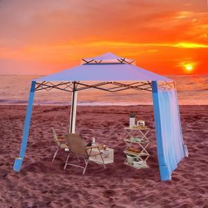 PANTAZO Beach Cabana 8x8 UPF50+ Beach Shade Canopy with Side Wall and 4 Sand Pockets Easy Set up and Take Down for Family,Blue