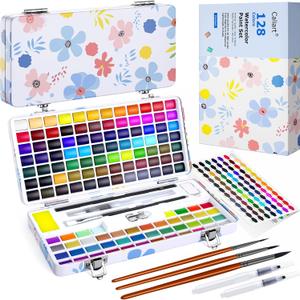 Caliart 128 Colors Watercolor Paint Set Portable, for Adults Artists Professional, Art Supplies Watercolor Painting Kit Sketch Coloring Drawing Gifts (Multicolor)