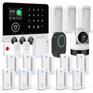 Home Alarm System with Camera, 23 Pieces Wireless WiFi/GSM SMS Home Security System with Motion Detector, 120dB Alarm Siren, Remote Control, Doorbell Button and SOS Button for Villa,Warehouse