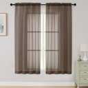 Sheer Chocolate Curtains for Bedroom Living Room 63 Inch Length 2 Panels, Airy Soft Light Filtering Sheer Dining Room Curtains, Modern Rod Pocket Drapes, Chocolate, Each 42" Wx63 L Inches