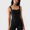 Sunvalix Women's Jumpsuit with Tummy Control,Square Neck Sleeveless Romper Short Body Suits for Workout Athletic Yoga,Black (X-Small) (XS)