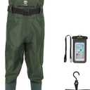 TIDEWE Bootfoot Chest Wader, 2-Ply Nylon/PVC Waterproof Fishing Hunting Waders with Boot Hanger for Men Women Green Brown
