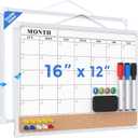 MaxGear Monthly Calendar Whiteboard Dry Erase Cork Board for Wall, 16"x12" Double-Sided Dry Erase White Board Calendar with Bulletin Board, Hanging Dry Erase Board for Office, Home, School