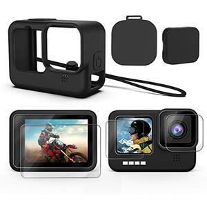 Pack of 2, Kuptone Accessories Kit for 11 10 9, Silicone Sleeve Protective Case with Rubber Cap + 6Pcs Tempered Glass Screen Protector with Lens Cover Cap