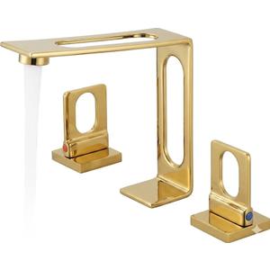 BAKALA Gold Bathroom Faucet 3 Hole, 8-Inch Widespread Bathroom Sink Faucet, 2-Handle Gold Faucet Bathroom with Water Supply Hoses, Modern Hollowed Design