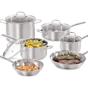 Guy Fieri's Flavortown 10-Piece Stainless Steel Cookware Set - Includes Frying Pans, Saucepans, Saute Pan and Stock Pot - Non-Toxic, Oven-Safe up to 500F