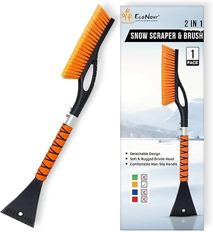 EcoNour 27" Aluminum Ice Scrapers for Car Windshield | Car Snow Scraper Window and Snow Brush with Ergonomic Foam Grip Winter Accessories (Orange)