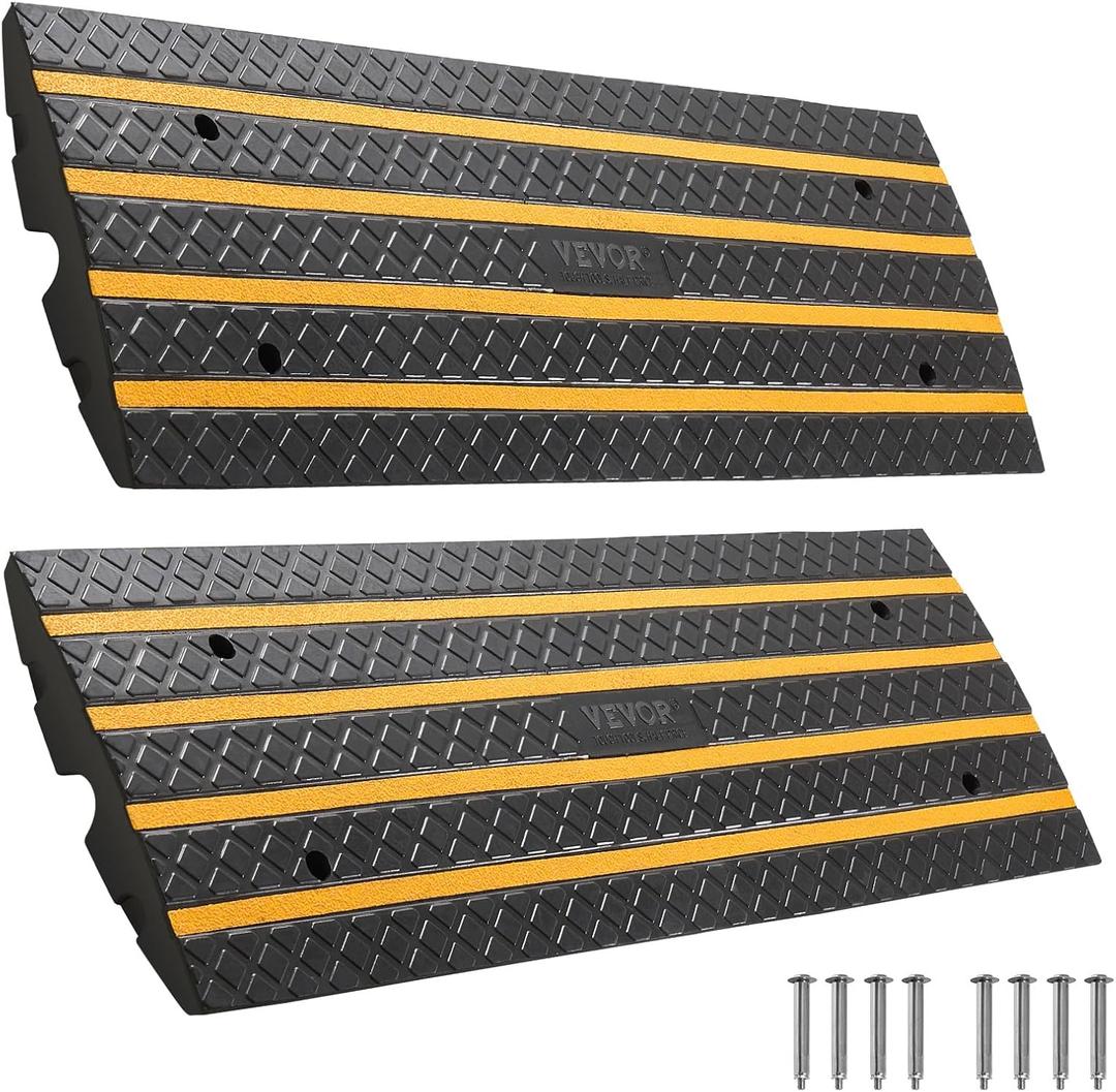 VEVOR Car Driveway Rubber Curb Ramp, 2 Pack 48.8-inch-Long Heavy Duty Low Profile Slope Ramps, 2.6 Rise, 33069 lbs Load Capacity, Reflective Safety Strips, for Vehicles, RVs, and Wheelchairs
