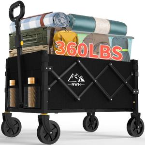 NWH Collapsible Wagon Cart with Wheels Foldable, 360lbs Large Capacity Portable Folding Utility Heavy Duty Beach Wagons Cart with All-Terrain Wheels for Shopping, Camping, Sports, Garden