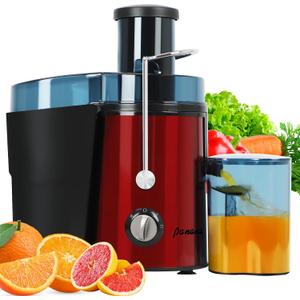 Panana Centrifugal Juicer Extractor with Wide Mouth 3 Feed Chute for Fruit Vegetable, Easy to Clean, Stainless Steel, BPA-free (Red)