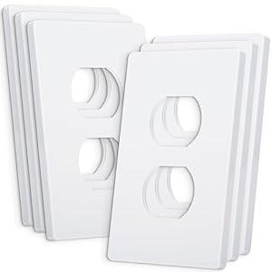 Bates Screwless Duplex Wall Plates, 6 Pack White - Screwless Wall Plate Cover - Electrical Wall Outlet Cover