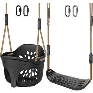 SELEWARE Black Toddler Swing Set - Heavy-Duty High Back Full Bucket Toddler Swing Seat & Kids Tree Swing with Adjustable Ropes, Backyard Playground Swing Set Accessories for Kids, Indoor/Outdoor Use