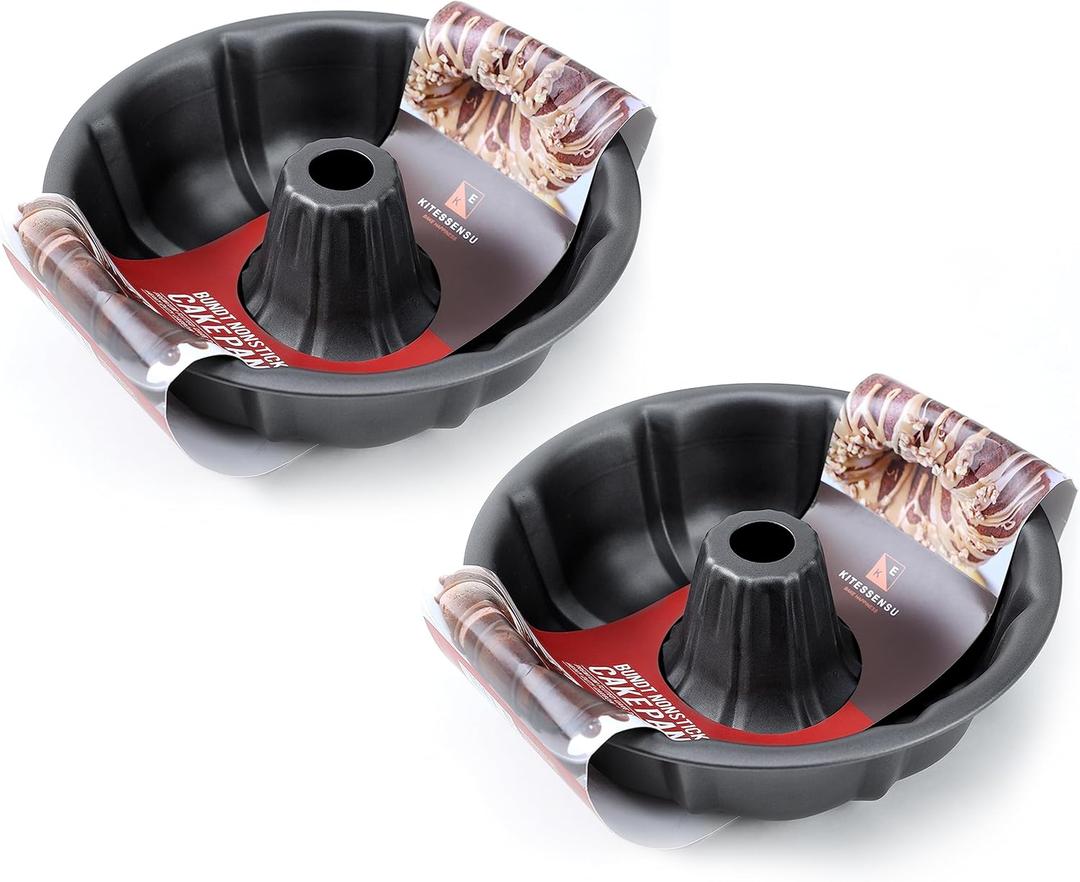 KITESSENSU 9 inch Non-Stick Cake Pans Set of 2, 12 Cups Premium Fluted Cake Pans for baking, Heavy Duty Carbon Steel Tube Pan Baking Mold, Gray