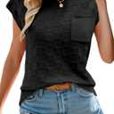 Womens Summer Trendy Shirts Tops 2025 Cap Short Sleeve Sweater Vest Crewneck Checkered Pocket Lightweight Tee Outfits (Small)