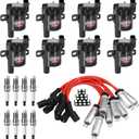 8 Pack D585 UF262 Round Type Ignition Coils with Spark Plugs and Wires, Compatible with Chevy Silverado 1500 2500 3500 Tahoe Suburban Express Sierra Savana Yukon GMC, Replace OEM# C1512 12622553