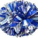 Lovecheer 2PCS Metallic Holographic Cheerleader Pom Poms with Baton Handle Professional Cheerleading Pom Poms for Sports Team Spirit Party Daily Training (Blue and Silver)