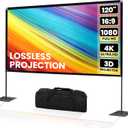Jiang&Rong 120 Inch Portable Projector Screen with Stand - 4K HD Dual-Sided Indoor/Outdoor Movie Screen, Heavy Duty Foldable Base for Backyard, Home Theater, Parties & Meetings (16:9 Aspect Ratio)