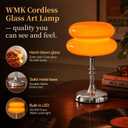 Cordless Mushroom Lamp, Rechargeable Glass Table Lamp, Touch Dimming-Orange