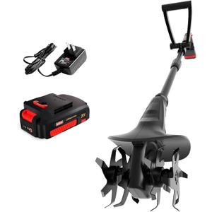 MZK 20V Cordless Tiller Cultivator with Steel Tines,7.8-inch Wide Battery Powered Garden Cultivator, 360RPM Electric Mini Tiller for Lawn/Gardening/Soil Cultivation(2AH Battery and Charger Included)