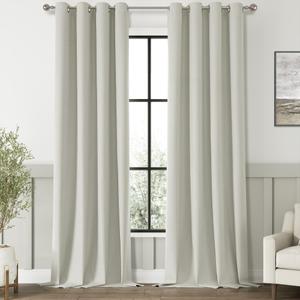 ChrisDowa 100% Blackout Greyish Beige Solid Curtains 108 Inches Long 2 Panels for Bedroom Living Room, Farmhouse Room Darkening Thermal Insulated Soundproof Grommet Top Window Treatment Drapes, 52x108