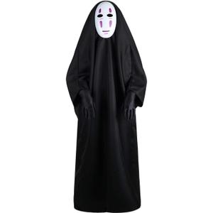 Women Men Black Hoodies Robe Costume with Mask & Gloves for Cosplay Halloween Carnival Theme Party