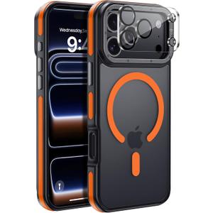 for iPhone 17 Pro Max case with Camera Lens Protector[10Ft Military-Grade Protection] Compatible with fit MagSafe Shockproof Slim Thin Cover case for iPhone 17 Pro Max 6.9 inch, Orange Bumper