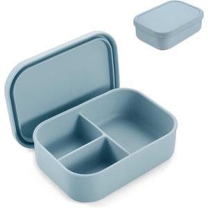 PandaEar 3-Compartment Silicone Bento Box for Toddlers & Kids - BPA-Free Food-Grade Meal Prep Container - Durable & Easy-Open Small Lunch Box for Daycare, Travel & Picnic, Blue