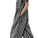 YESNO Jumpsuits for Women Casual Floral Boho Cropped Drawstring Rompers Short Sleeve Button Down One Piece Outfits PJ0 (S)