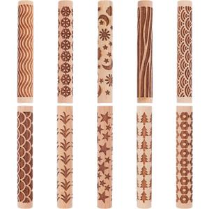 Wooden Clay Texture Rollers Set 10Pcs for Pottery Clay Roller and Texture Roller Tool Set with 10 Wooden Stamps & Textured Rolling Pins for Ceramics, DIY Handmade Art and Craft Supplies.