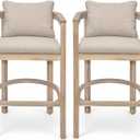 Christopher Knight Home Kuart Acacia Wood Outdoor Bar Stool Set of 4 with Cushion, Patio Armchair Set for Bar Table, Wooden Patio Counter Height Bar Stool with Footrest, Natural Washed+Beige, Medium