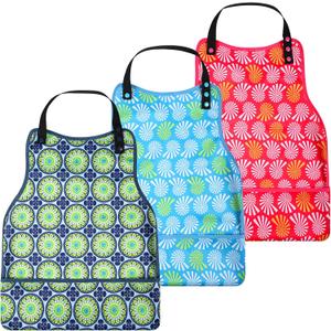 3 Pcs Adult Bibs For Women Senior, Reusable Waterproof Bibs For Adult, Clothing Protector With Crumb Catcher (Flower)