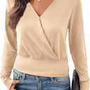 EVALESS Womens Tops Spring Cross Wrap V Neck Blouses Dressy Casual Long Sleeve Shirts Trendy 2026 (XX-Large, Oatmeal)