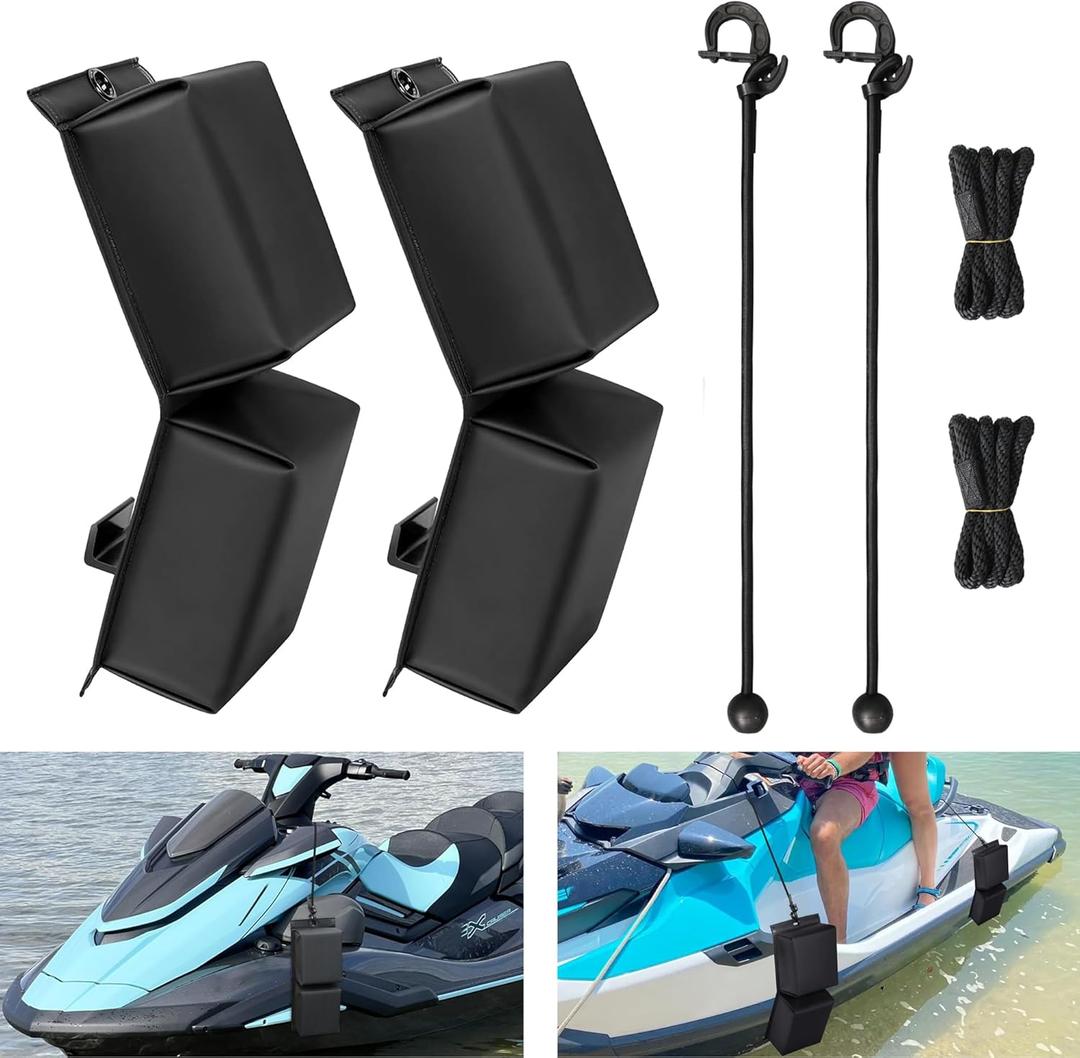 MDSTOP PWC Fender Bumper, Boat Fenders Bumpers with 2 Elastic Cords, 2 Boat Dock Rope, for Jet Ski Dock Fenders Boat Bumpers, 14x6x3.2inch (Black)