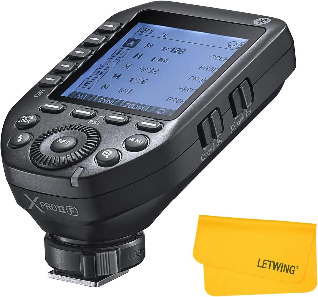 Godox XProII-F XProIIF TTL Wireless Flash Trigger for Fuji Cameras, 2.4G Wireless Flash Transmitter HSS 1/8000S, Bluetooth Connection, TCM Transform Function, New Hotshoe Locking, Large LCD Display