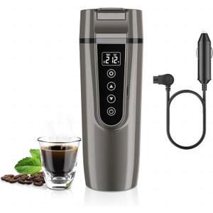 Car Electric Kettle for Travel : FVPE 12V/24V Small Electric Water Kettle, Multi-Temp Control 400 mL Portable Car Water Boiler for Brewing Coffee Tea,LCD Display 304 Stainless Steel Truck Heating Cup (Grey)