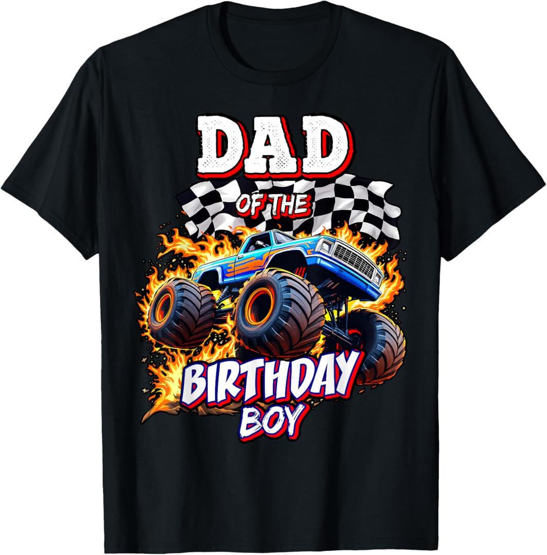 Dad of the Birthday Boy Monster Truck Birthday Novelty T-Shirt (Small, Black)