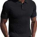 PJ PAUL JONES Men's Polo Shirts Short Sleeve Textured Cable Knit Shirts Casual Stretchy Golf Polo Stylish Old Money Tops Medium