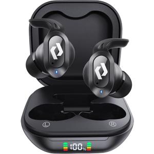 Wireless Ear buds Bluetooth Earbuds Wireless Charging Case Waterproof Headphones Built in Microphone Stereo Bass 64H Playback LED Power Display for iPhone Android Phones Computer Sports Gaming Workout (Black)