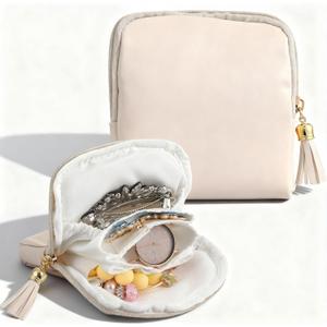 Small Travel Jewelry Case, Jewelry Travel Pouch with Zipper Travel Jewelry Organizer and Storage Pouch for Necklace Bracelet Earrings Rings Women Gifts Choice (White)