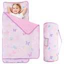 Viviland Toddler Kid Nap Mat for Preschool, Girls Purple Butterfly Slumber Bag, Daycare Sleeping Bag with Pillow and Blanket, Kindergarten Sleep Mat