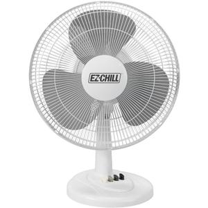 EZ-CHILL 16 Oscillating Table Fan with Adjustable Tilt, Convenient Push Button Controls, Quiet, 3 Speed, Desk Fan, Airflow 15.75 ft/sec, Ideal for Home, Bedroom, Dorm & Office, MTFD-16 (White)