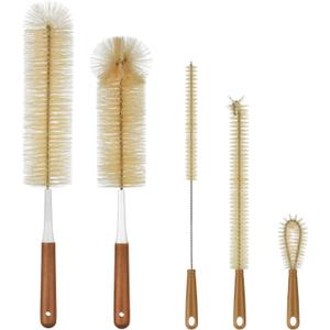 ALINK 5-Pack Bottle Brush Cleaner - Extra Long Bamboo Handle Water Bottle Straw Cleaning Brush for Washing Narrow Neck Beer Wine Decanter, Sports Bottle, Thermos, Flask, Jug