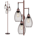 Dimmable Floor Lamp, 3 x 800LM LED Edison Bulbs Included, Farmhouse Industrial Floor Lamp Standing Lamp with Elegant Teardrop Cage Head Tall Lamp for Living Room Bedroom Office Dining Room - Brown