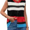Tankaneo Womens Color Block Striped Sweater Vest Tops Summer Casual Button Up Knit Sleeveless Cardigan Tank Tops Red (S)