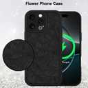 MZELQ for iPhone 16 Pro Case, Silicone Floral Flower Cute Pattern, Camera Protection Soft Slim Shockproof for Girls Women -Black