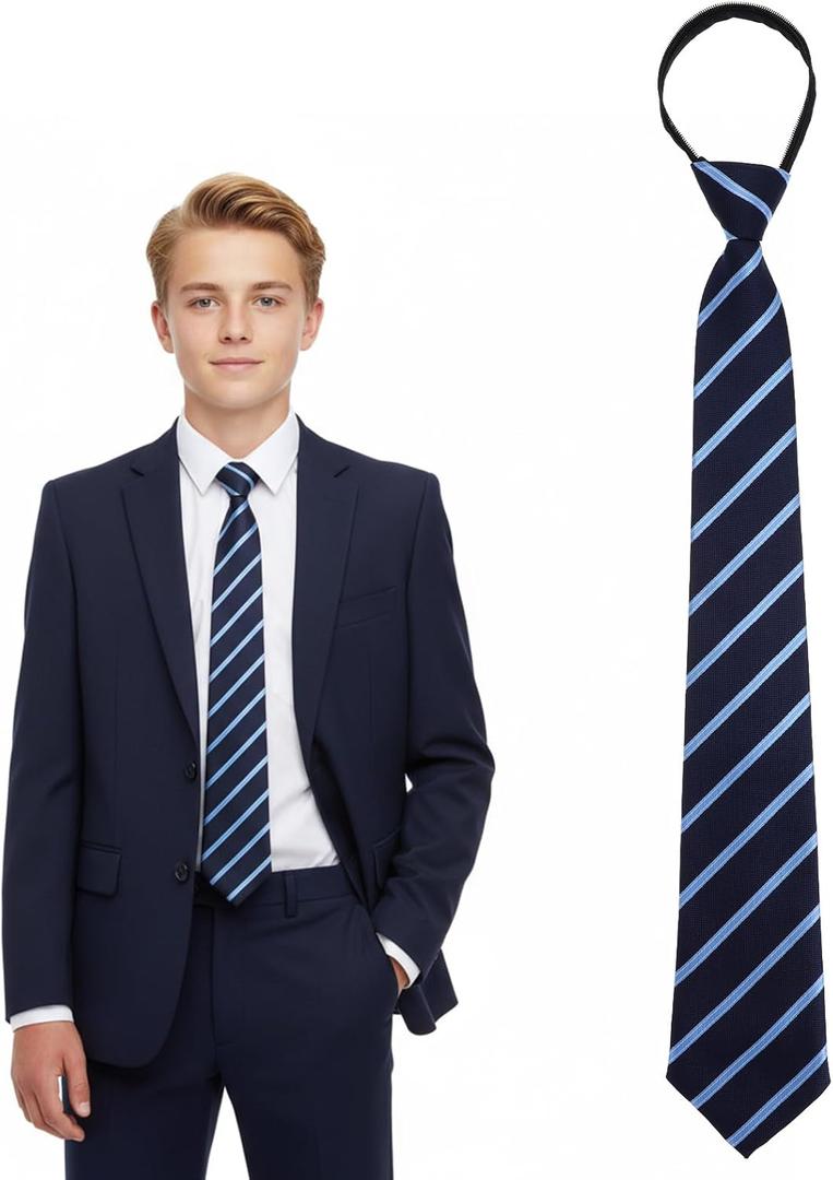 Navy Blue Stripe Zipper School Ties, Formal School Ties for Schools Uniforms, Graduation, Cosplay, Casual (Blue, S)