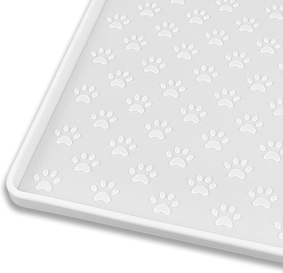 Pet Placemat for Dog and Cat, Waterproof Silicone Pet Feeding Bowl Mats for Food and Water, Small Medium Large Dogs Mat Prevent Residues from Spilling to Floor, White, 18" 12"